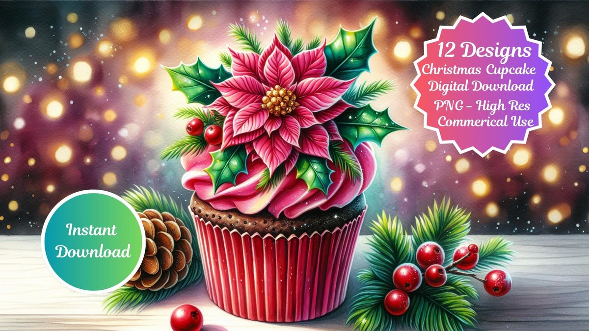 Christmas Cupcakes, Christmas Junk Journal Kit, Junk Journaling Printables, Instant Digital Download, Cupcake Clipart, 12 Designs