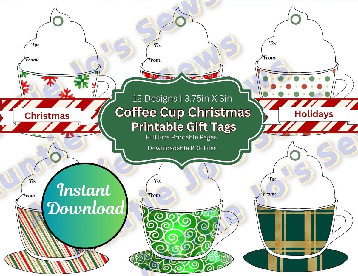 Christmas Gift Tags, Holiday Gift Tags, Christmas Tags, Whipped Cream Coffee Cup Printables, Junk Journal, Holiday Tags, Instant Download