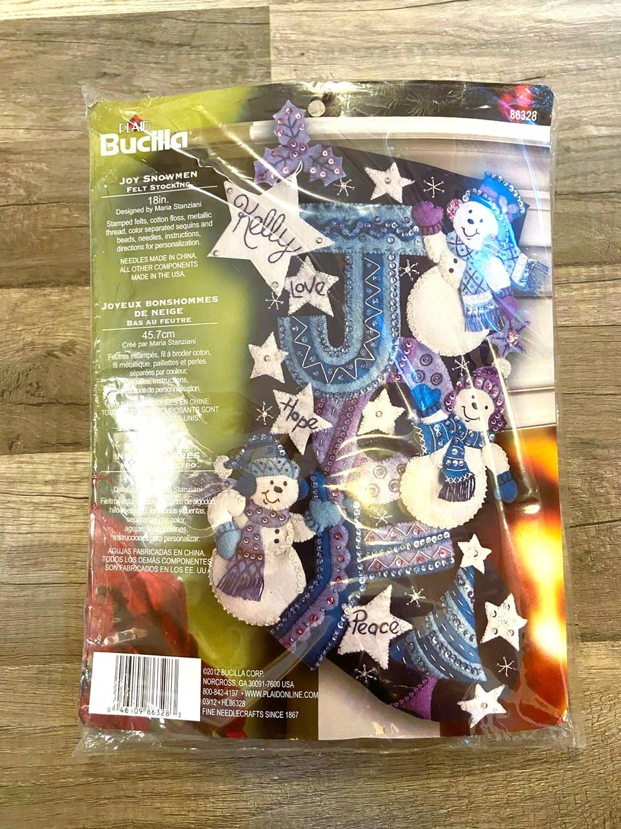 RARE 2012 Bucilla Joy Snowmen Christmas Stocking Kit #86328 Blue Purple Sequins Frosty Fun Snow Holidays DIY Stocking