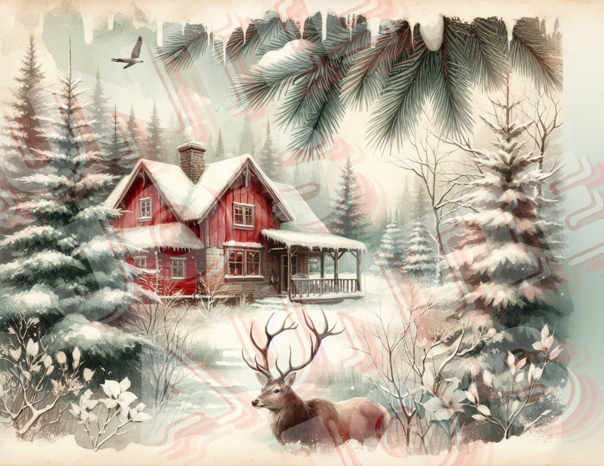 Christmas Printable Pages, Deer, Farm Rustic Vintage Holidays, Junk Journals, Vintage Scrapbooks, Digital Junk Journal, PNG & PDF Files