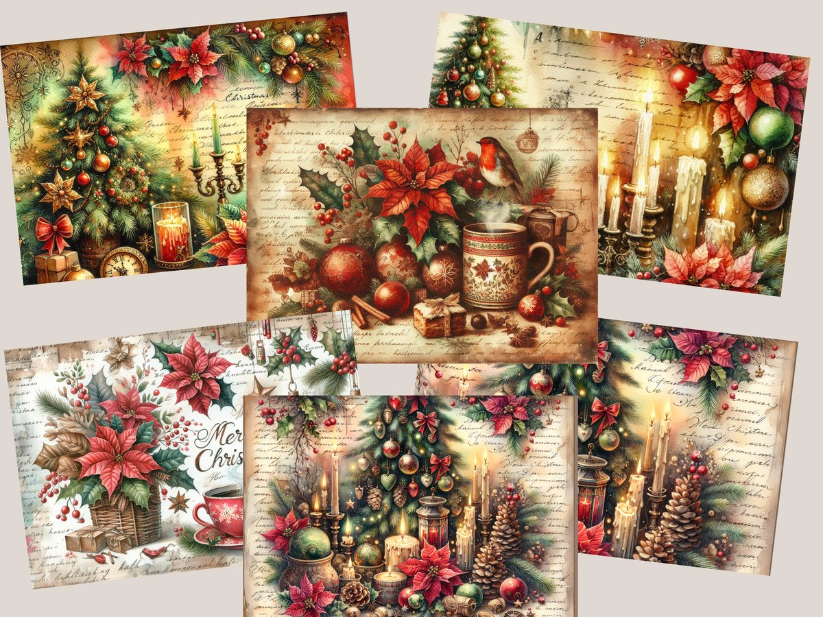 Christmas Junk Journal Printable Pages, Cardinals Trees, Rustic Vintage Holidays, Vintage Scrapbooks, Digital Junk Journal, PNG & PDF Files