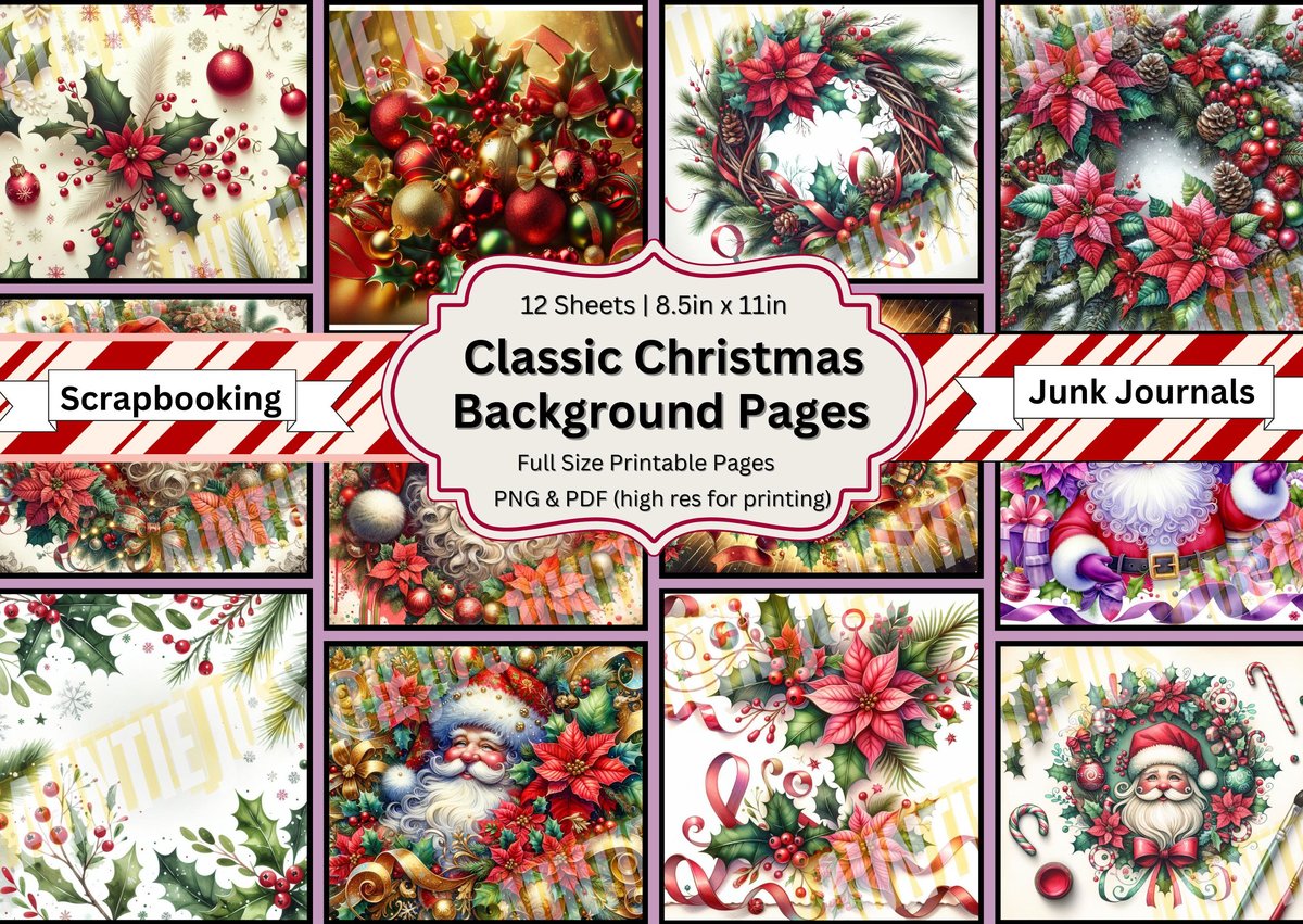 Christmas Junk Journal Kit, Christmas Printables, Holiday Junk Journals, Christmas Junk Journal Pages, Holiday Digital Clipart