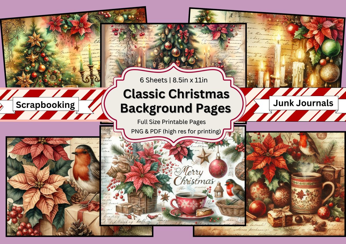 Christmas Junk Journal Printable Pages, Cardinals Trees, Rustic Vintage Holidays, Vintage Scrapbooks, Digital Junk Journal, PNG & PDF Files