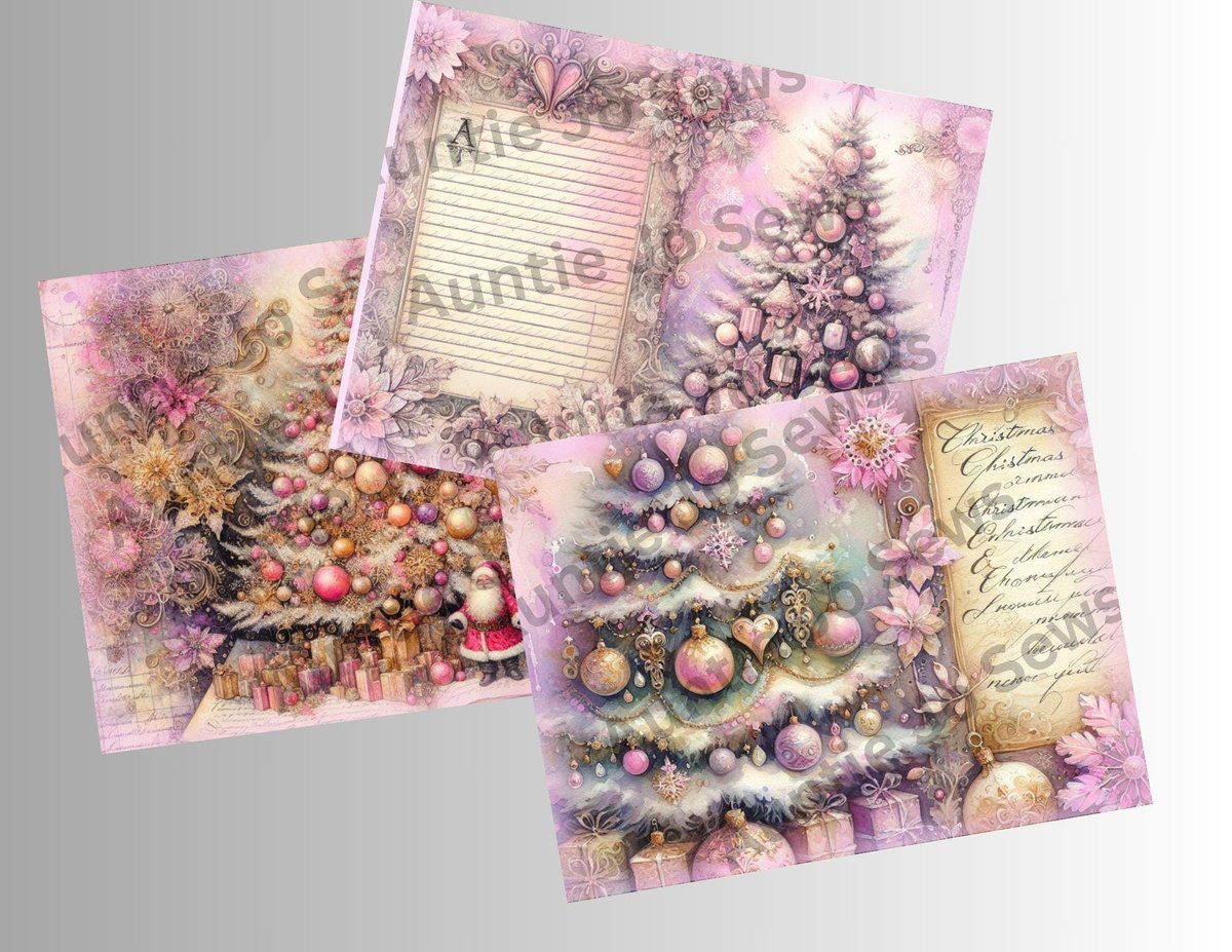 Christmas Junk Journal Kit, Printable Pages, Pink Christmas, Digital Junk Journal, Instant Download, Print Immediately or Edit it Canva