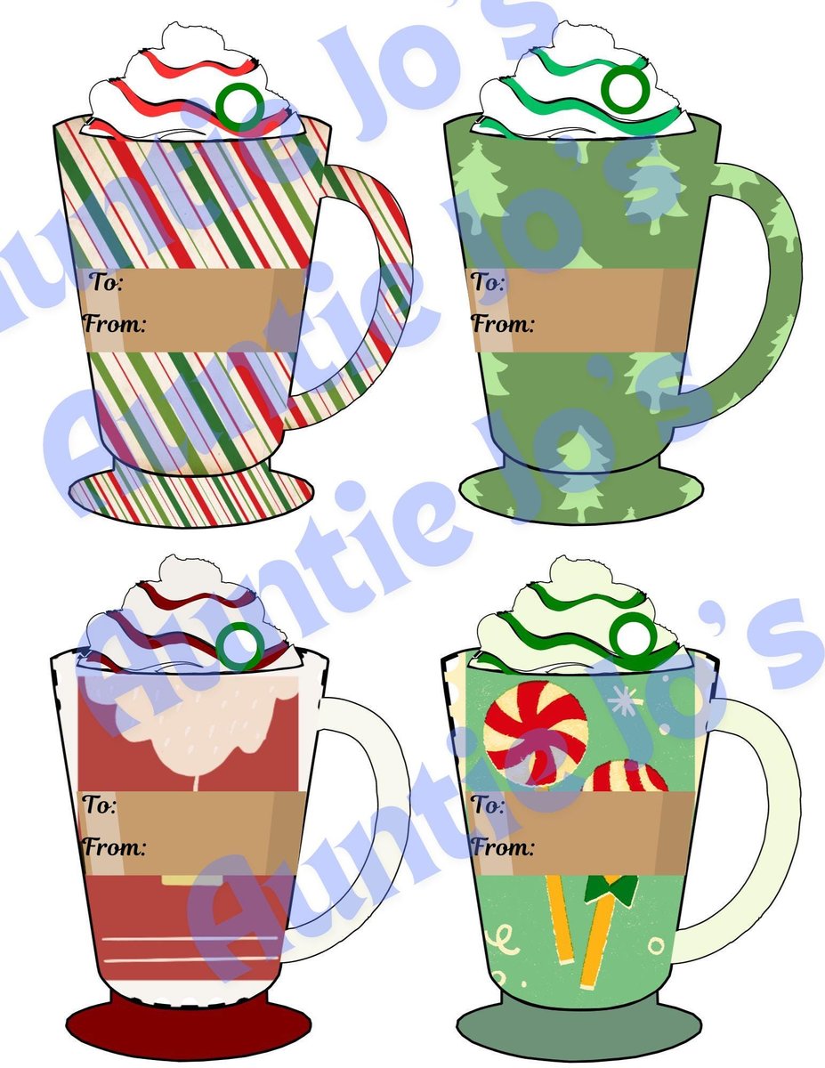 Large Christmas Gift Tags, Holiday Gift Tags, Christmas Tags, Coffee Drink Cup Printables, Junk Journal, Holiday Tags, Instant Download
