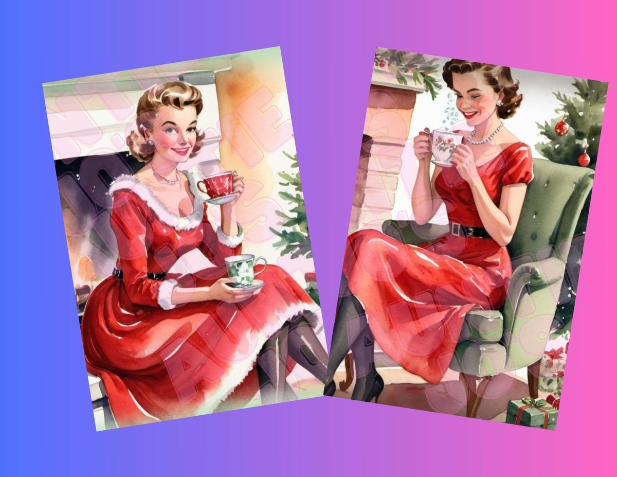 Christmas Junk Journal Kit, Retro Christmas Printables, 1950's Vintage Ladies, Printable Christmas Digital Instant Download, 12 Designs!