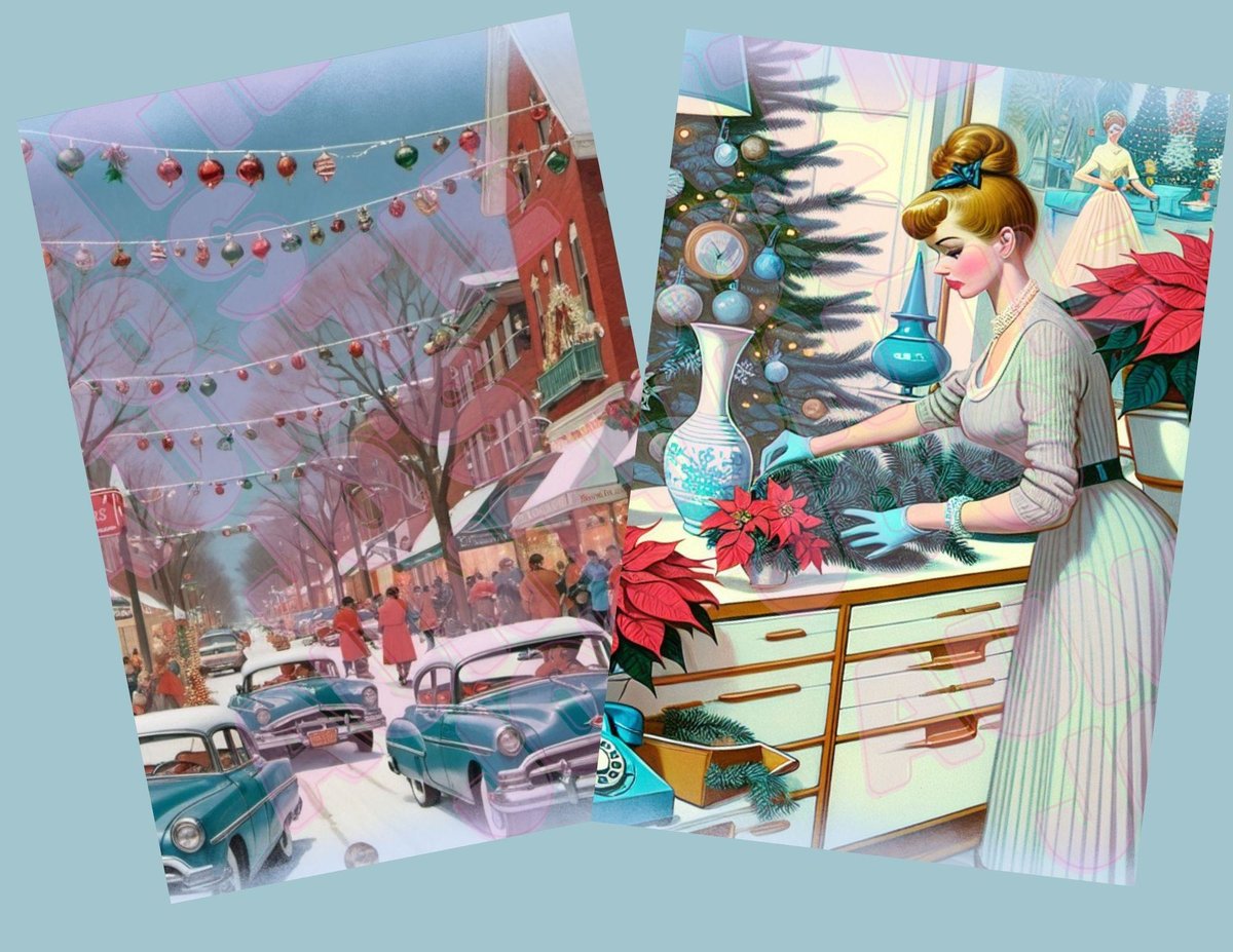 Christmas Junk Journal Kit, Retro Christmas Printables, 1950's Vintage Ladies, Printable Christmas Digital Instant Download, 12 Designs!