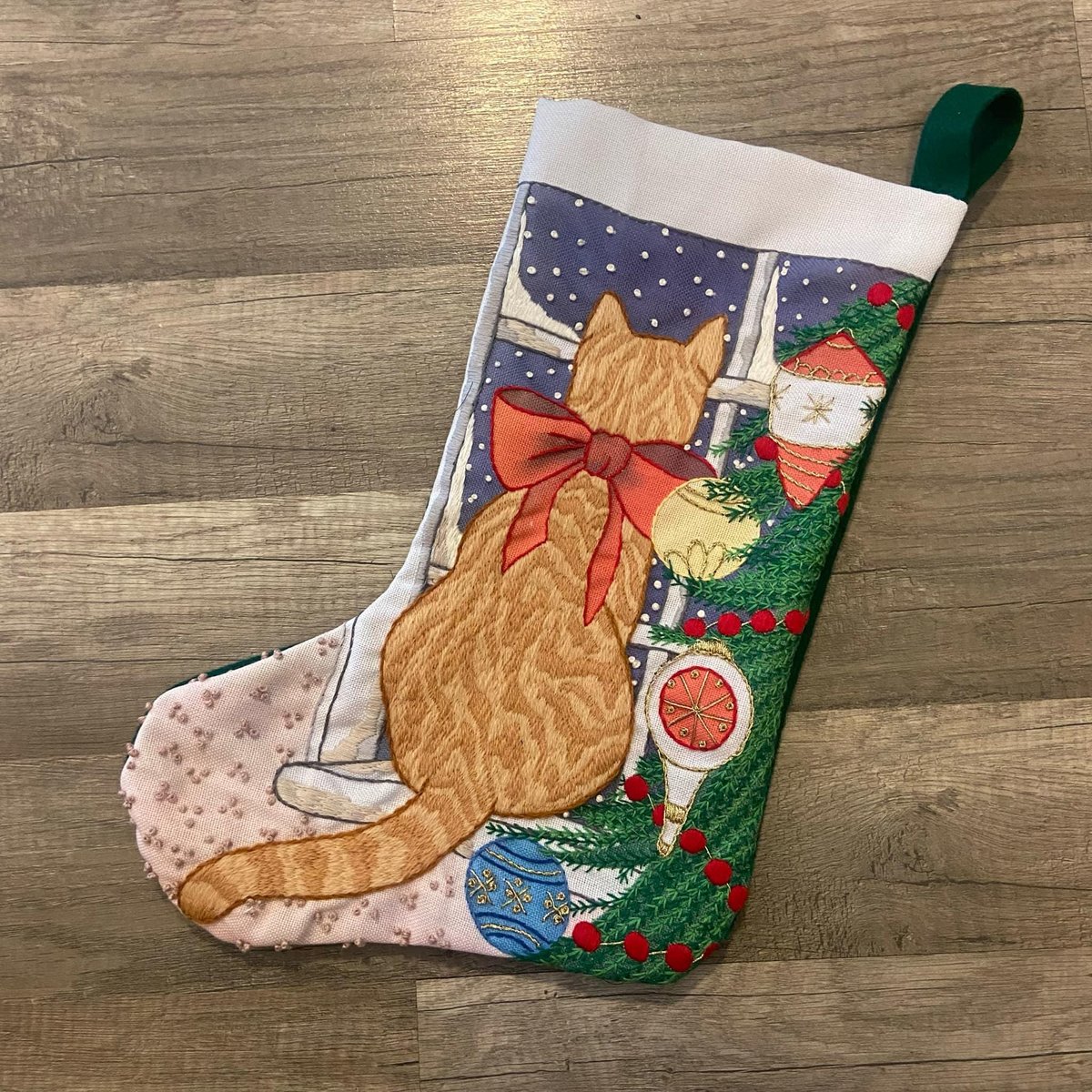Custom Christmas Stocking, NEW Handmade Vintage 1986 Crewel Candamar Designs, Cat in Window 40207 Something Special Holiday Stocking
