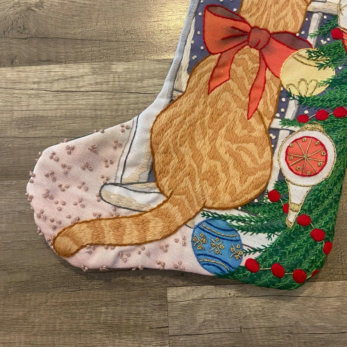 Custom Christmas Stocking, NEW Handmade Vintage 1986 Crewel Candamar Designs, Cat in Window 40207 Something Special Holiday Stocking