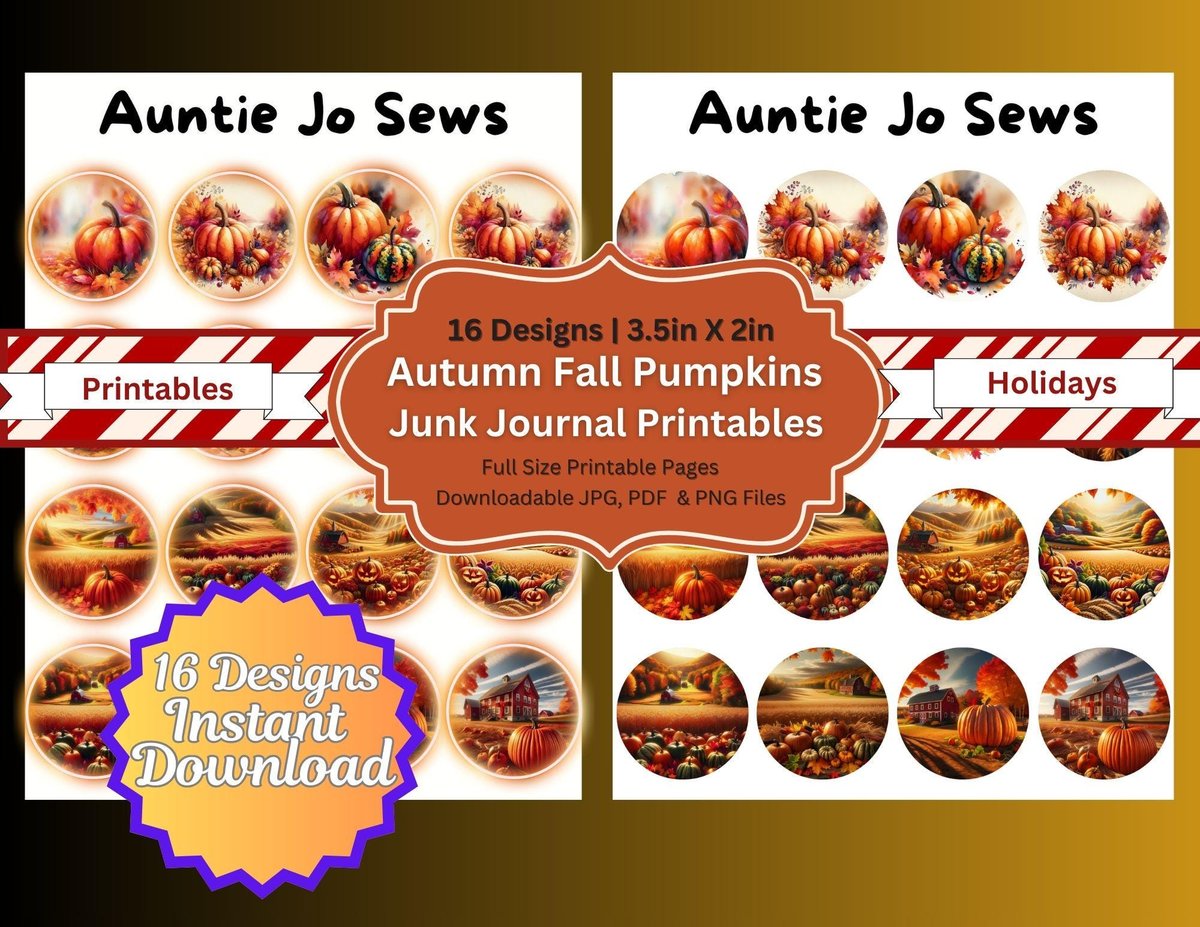 Autumn Junk Journal Labels, Printable Pages, Digital Junk Journal, Instant Download, Collage Sheet Fuzzy Cut Pumpkin Fall Decor Scrapbooking
