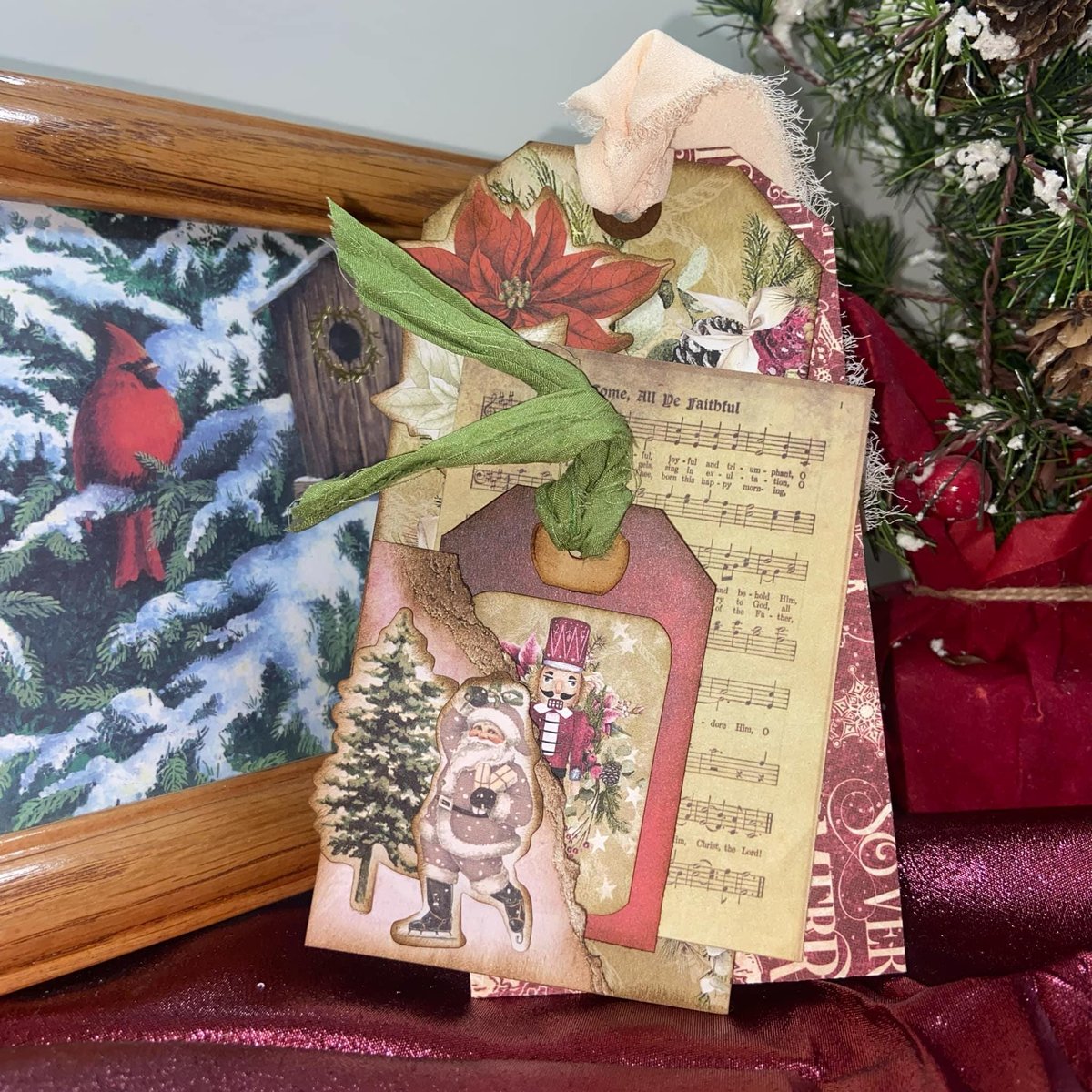 Handmade Christmas Gift Tags, Loaded Junk Journal Tags, Vintage Journal Supplies, Retro Scrapbooking Ephemera, Holiday Tag, Ready to Ship!