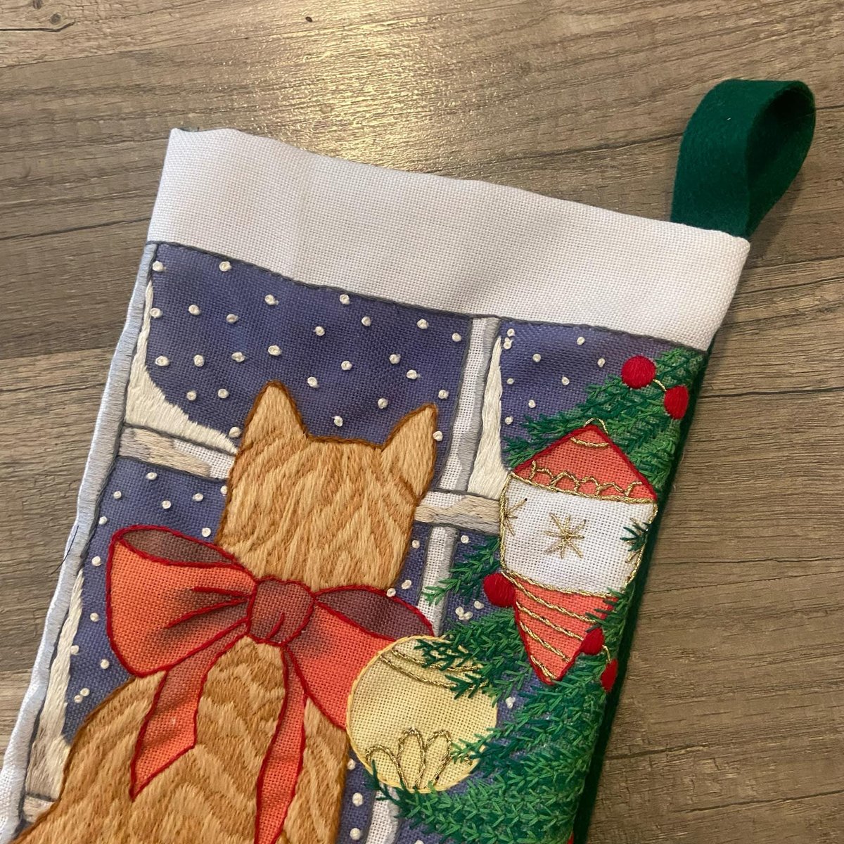 Custom Christmas Stocking, NEW Handmade Vintage 1986 Crewel Candamar Designs, Cat in Window 40207 Something Special Holiday Stocking