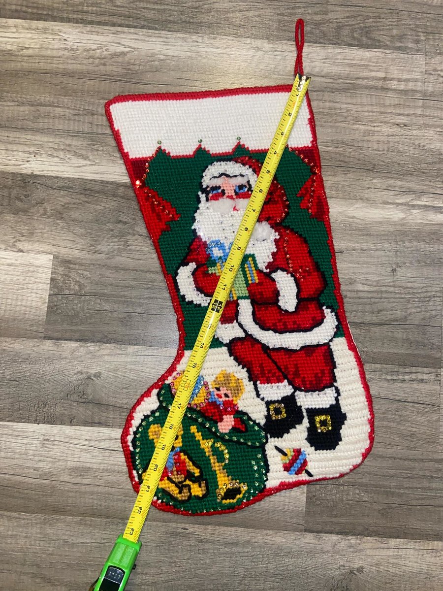 JUMBO Christmas Stocking, New BUCILLA Handmade Needlepoint Santa with Bag 60547 Holiday Stocking Circa 1970's Holiday Decor