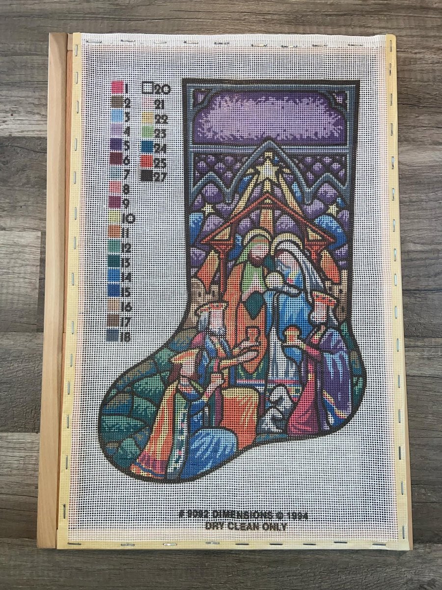 New Dimensions 1994 NATIVITY STOCKING Kit 9092 *Pre-Mounted* Holy Family Wise Men Decor DIY Stitch Kit