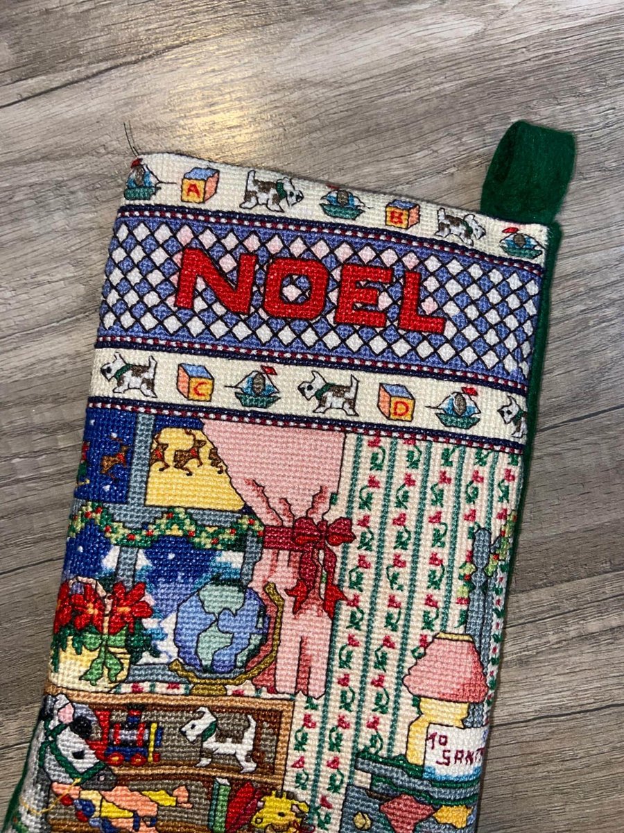 Christmas Stocking, Vintage 1997 FINISHED The Children's Room Stocking, Handmade Counted Cross Stitch Holiday Stocking, Needlepoint