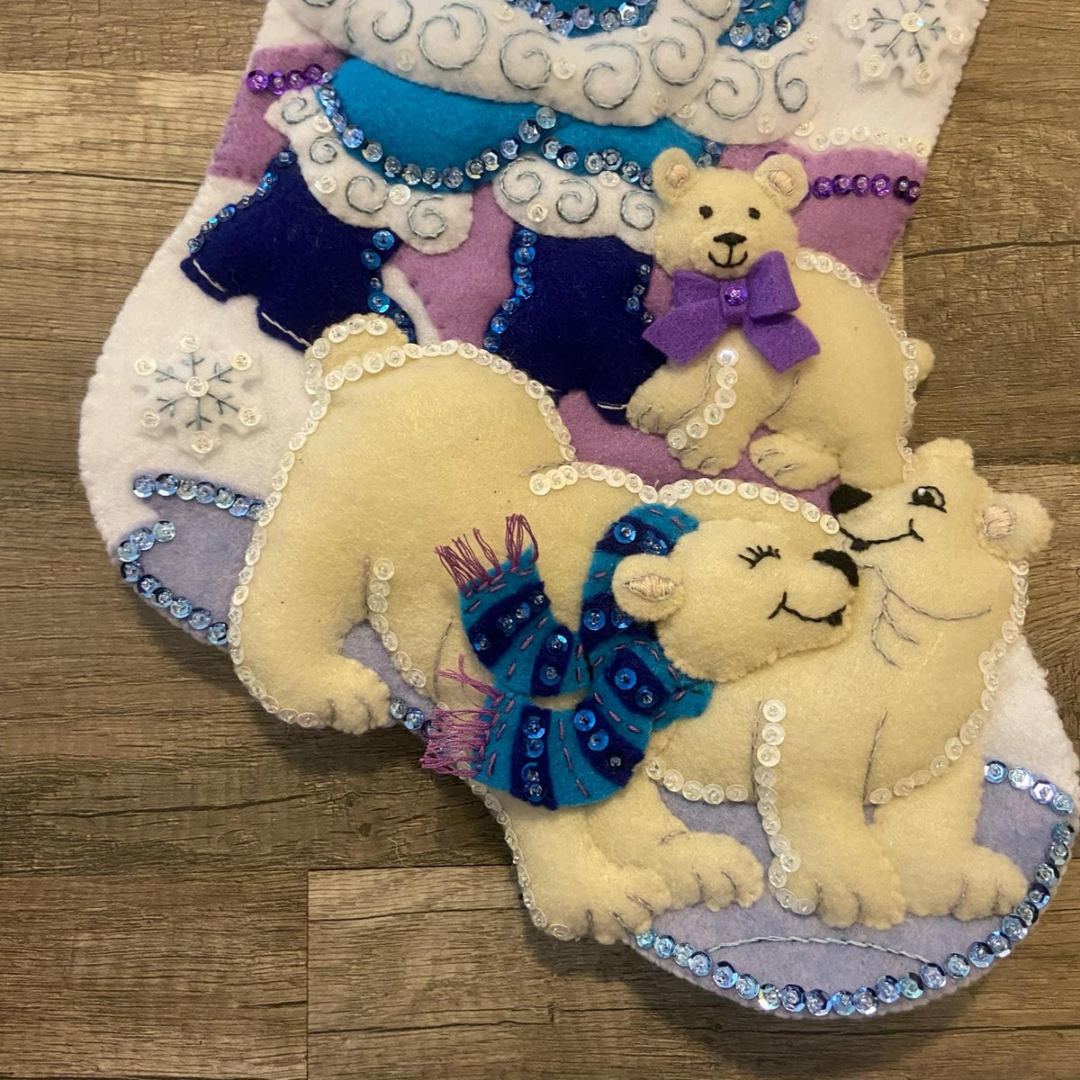 New Christmas Stocking Handmade ARCTIC SANTA Embroidered Stocking Finished Bucilla Kit Felt Winter Art Decor Polar Bears