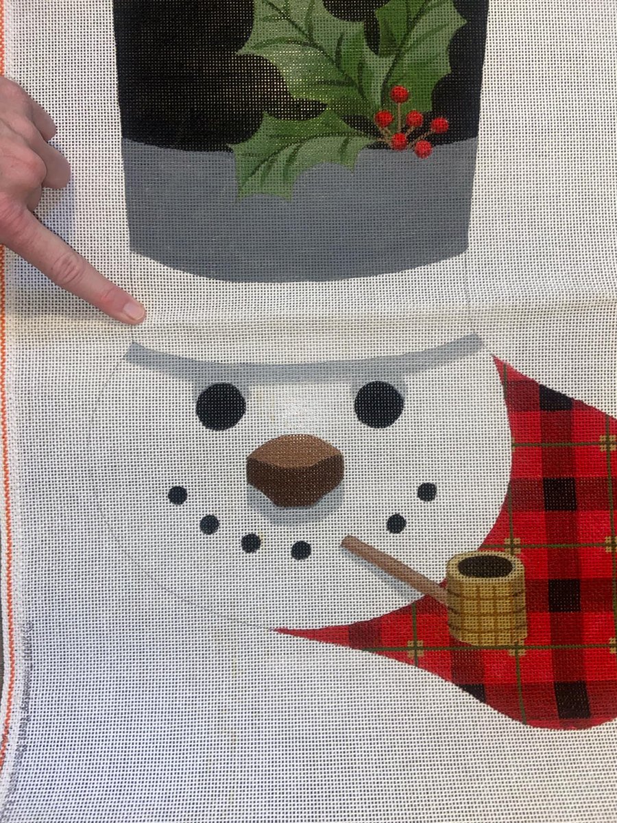 Christmas Stocking New Rare LIZ Handpainted Vintage Snowman with Top Hat Pipe Needlepoint Christmas Stocking Canvas Decor Signed Canvas