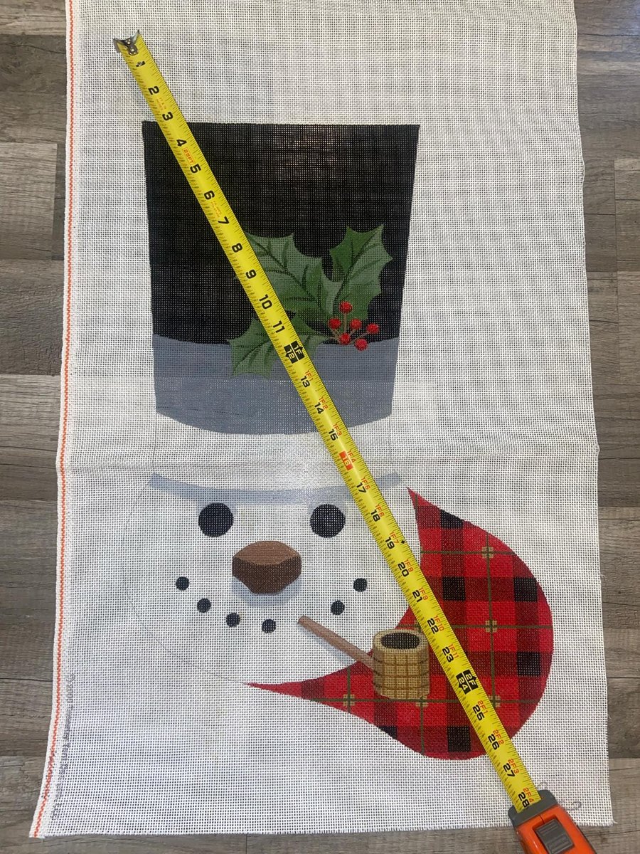 Christmas Stocking New Rare LIZ Handpainted Vintage Snowman with Top Hat Pipe Needlepoint Christmas Stocking Canvas Decor Signed Canvas