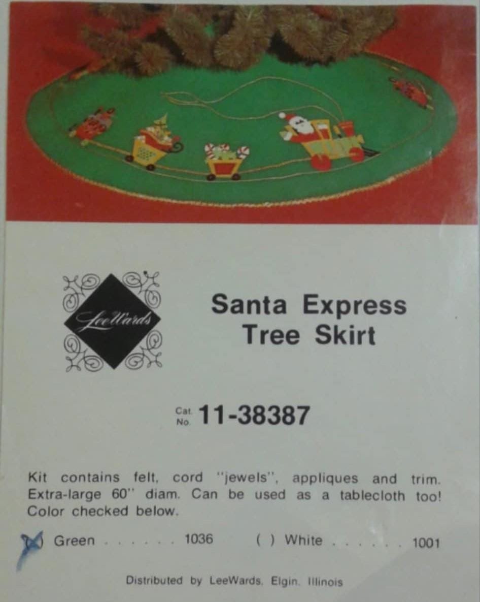 LeeWards Vintage 1971 Tree Skirt, Handmade Santa's Express Train Tree Skirt, Table Cover Handmade Tree Rocking Horse Toys Noel