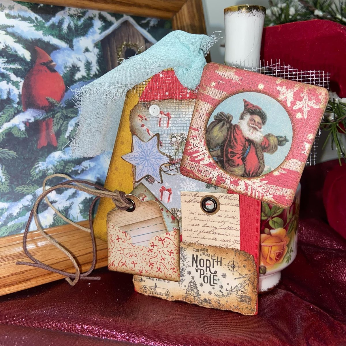 Retro Christmas Pockets , Loaded Junk Journal Pockets, Handmade Journal Supplies, Vintage Scrapbooking Ephemera, Ready to Ship!
