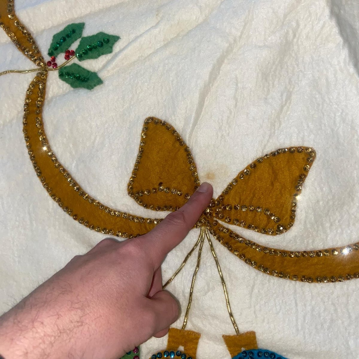 Vintage Christmas Tree Skirt BUCILLA Holiday Bells 2829 Finished Table Cover Circa 1960's Holiday Home Decor Retro Christmas Decor