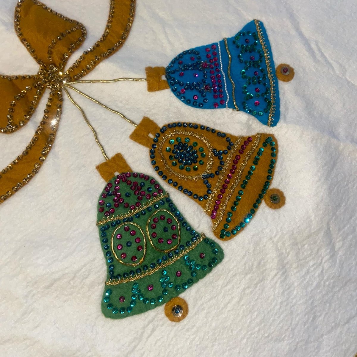 Vintage Christmas Tree Skirt BUCILLA Holiday Bells 2829 Finished Table Cover Circa 1960's Holiday Home Decor Retro Christmas Decor