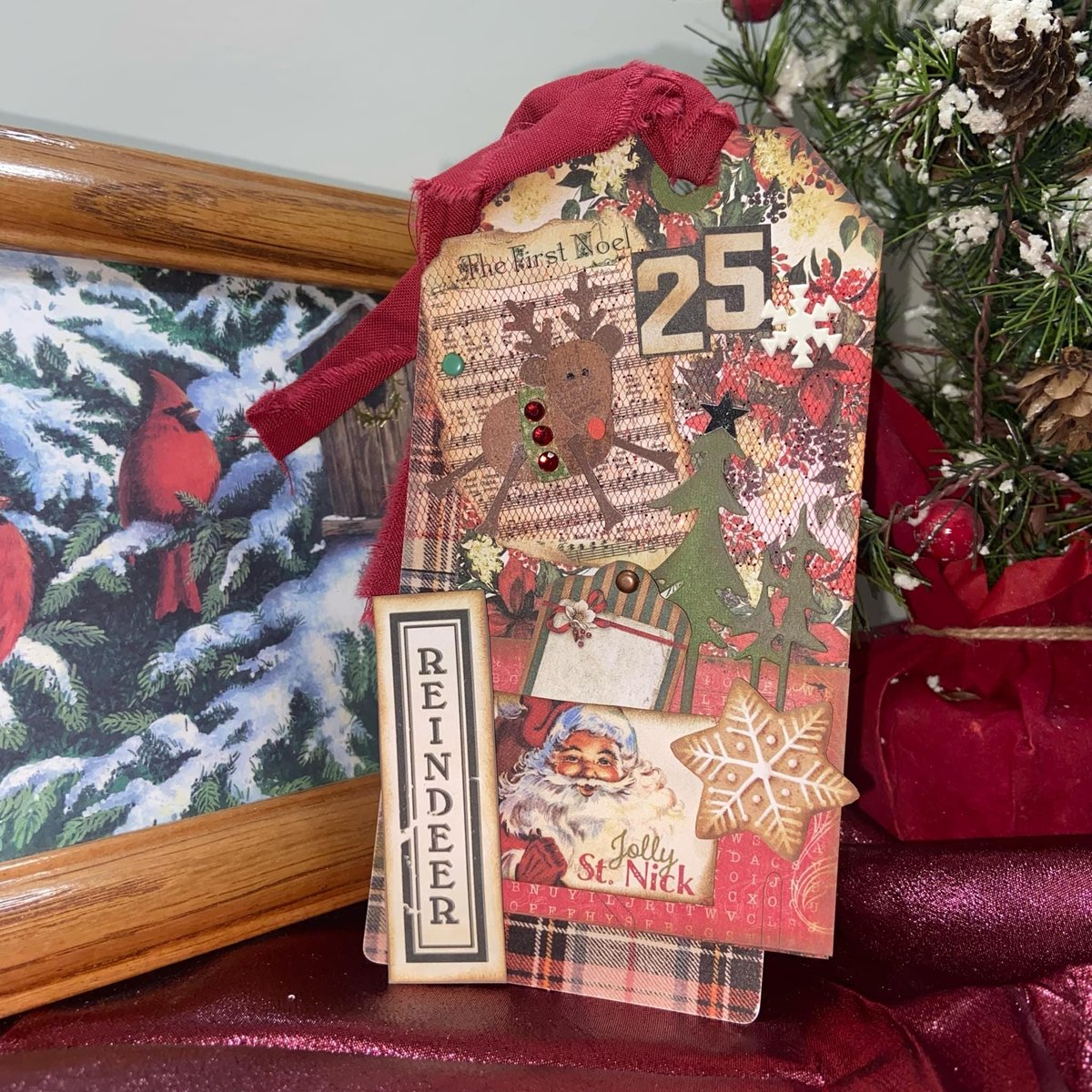 Handmade Christmas Gift Tags, Loaded Junk Journal Tags, Vintage Journal Supplies, Retro Scrapbooking Ephemera, Holiday Tag, Ready to Ship!