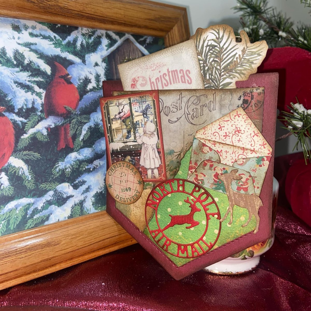 Handmade Christmas Pockets , Loaded Junk Journal Pockets, Journal Supplies, Vintage Scrapbooking Ephemera, Vintage Holidays, Ready to Ship!