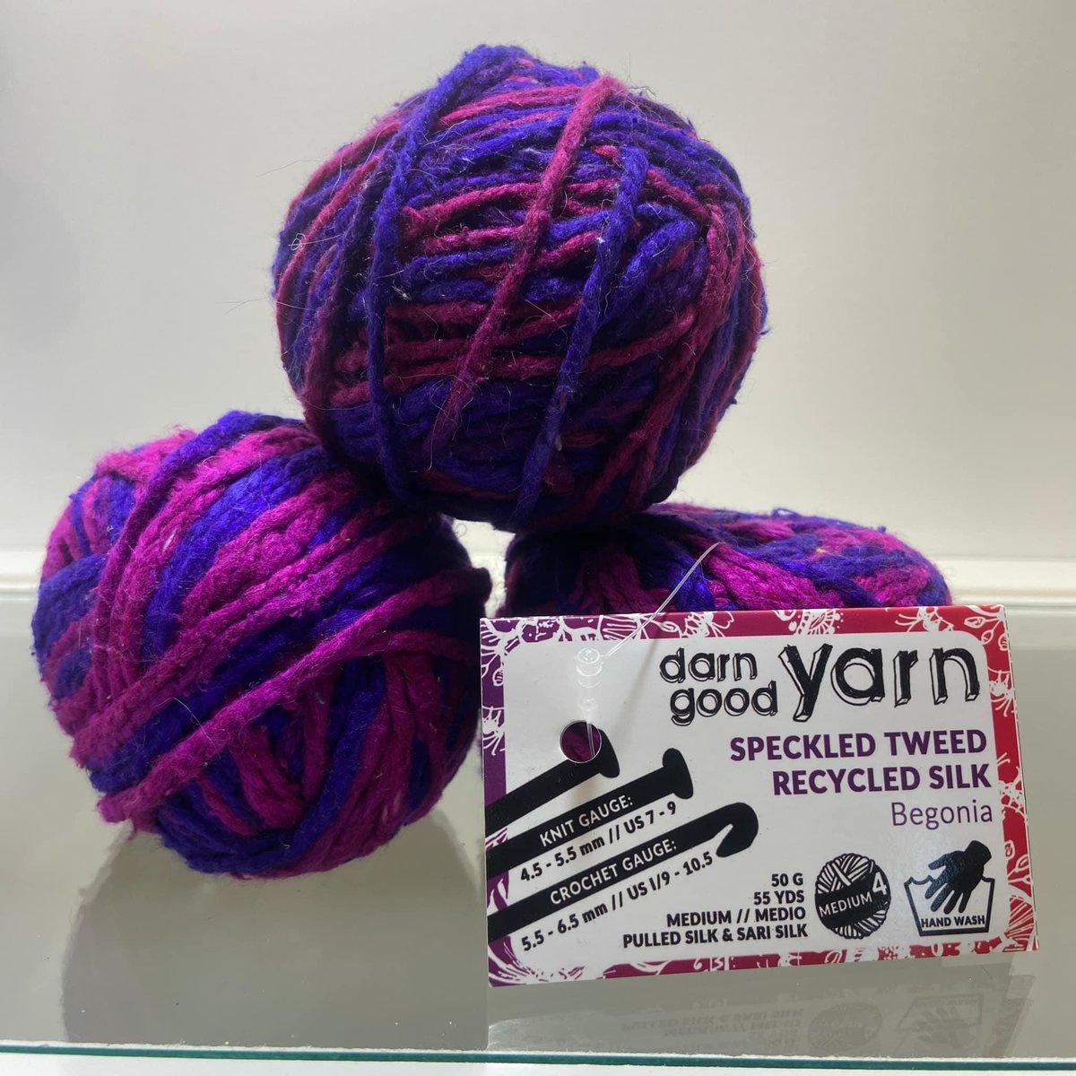 Lot of 3 DARN GOOD YARN Speckled Tweed 'Begonia' Blue Purple Recycled Silk Yarn Medium 55 yards