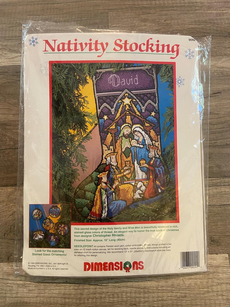 New Dimensions 1994 NATIVITY STOCKING Kit 9092 *Pre-Mounted* Holy Family Wise Men Decor DIY Stitch Kit