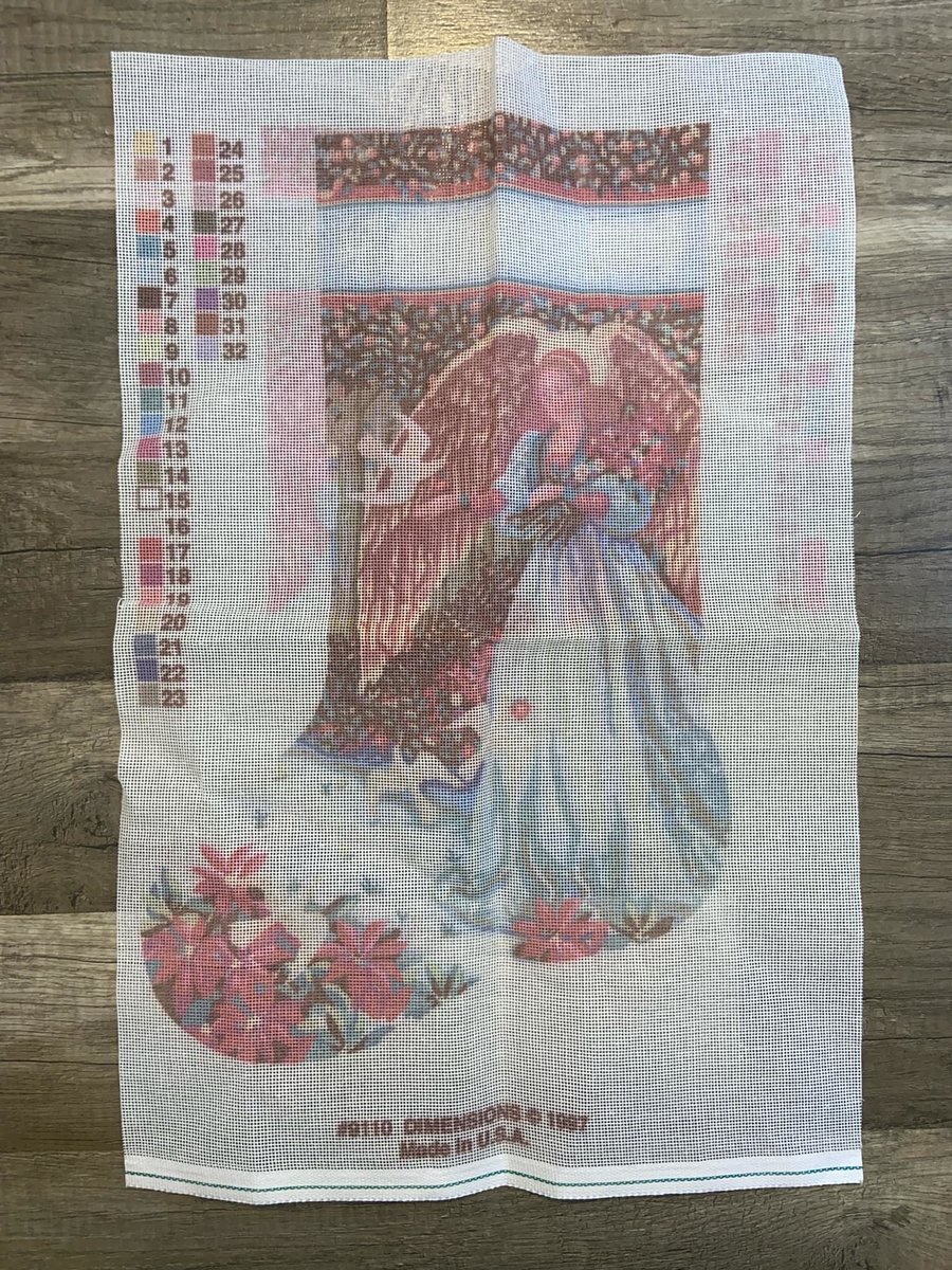 Dimensions 1997 Angel of Serenity Kit 9110 Needlepoint Canvas Christmas Angel Dove Flowers Decor DIY Stitch Kit *OPEN*