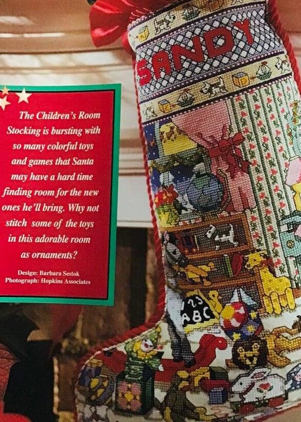 Christmas Stocking, Vintage 1997 FINISHED The Children's Room Stocking, Handmade Counted Cross Stitch Holiday Stocking, Needlepoint
