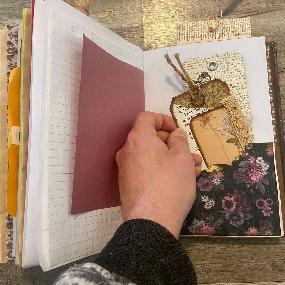 Vintage Old World Junk Journal, Flower Handmade Journal Pages, Custom Journals, Writing, Reading Journals