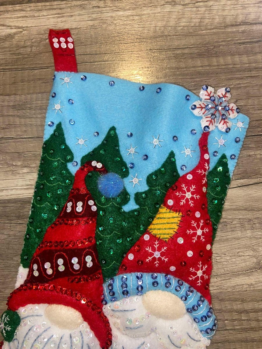 New Handmade Christmas Stocking BUCILLA Chillin' With My Gnomie Felt Christmas Stocking, Gnome Stocking, Embroidered Stockings