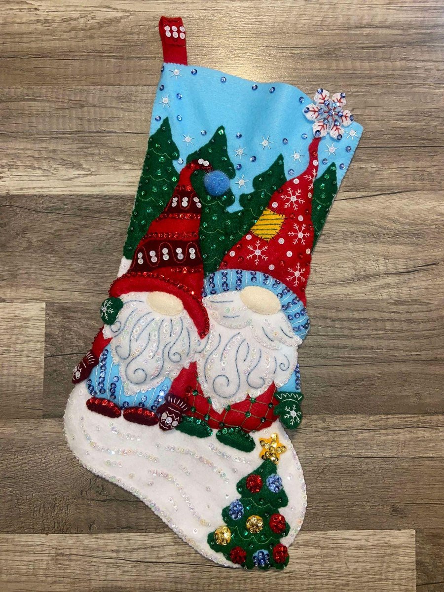 New Handmade Christmas Stocking BUCILLA Chillin' With My Gnomie Felt Christmas Stocking, Gnome Stocking, Embroidered Stockings