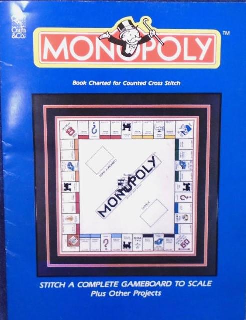 VTG MONOPOLY Cross-Stitch Game Board Framed 1990 Completed Needlepoint Wall Art