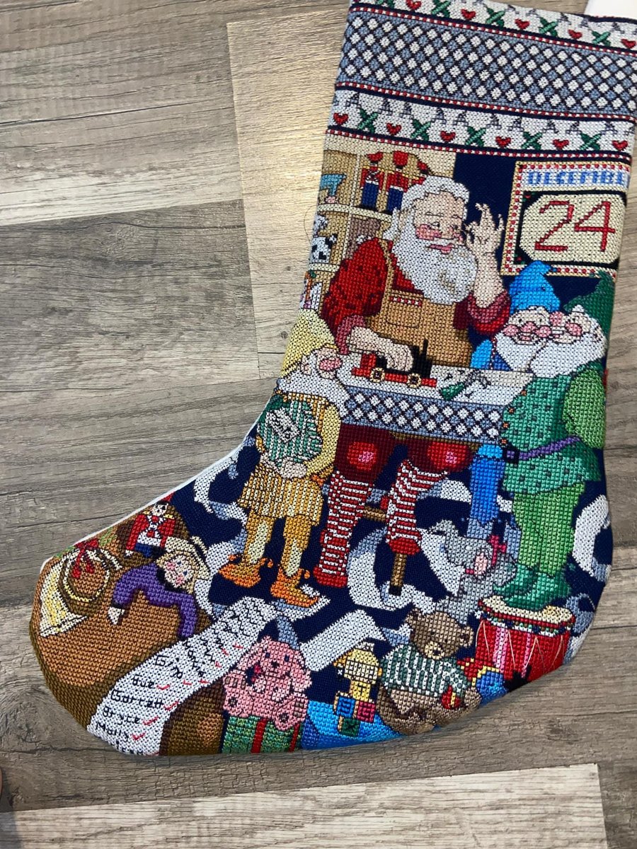 New Christmas Stocking Counted Cross Stitch SANTA IN WORKSHOP Needlepoint Holiday Stocking Holiday Decor