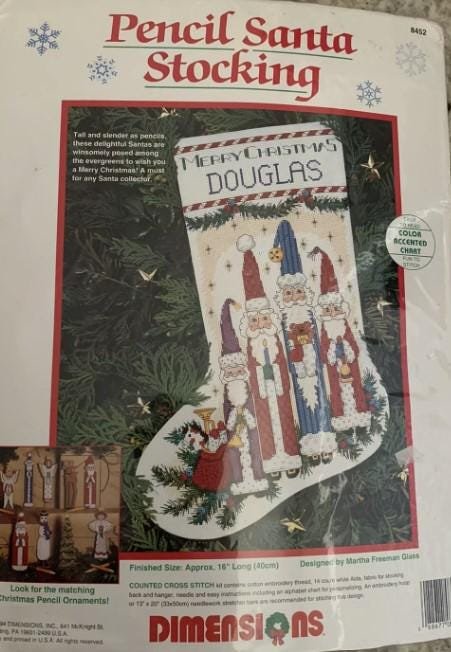 New Christmas Stocking 1994 DIMENSIONS 8452 Pencil Stocking Counted Cross Stitch Santa Christmas Needlepoint Holiday Stocking Holiday Decor