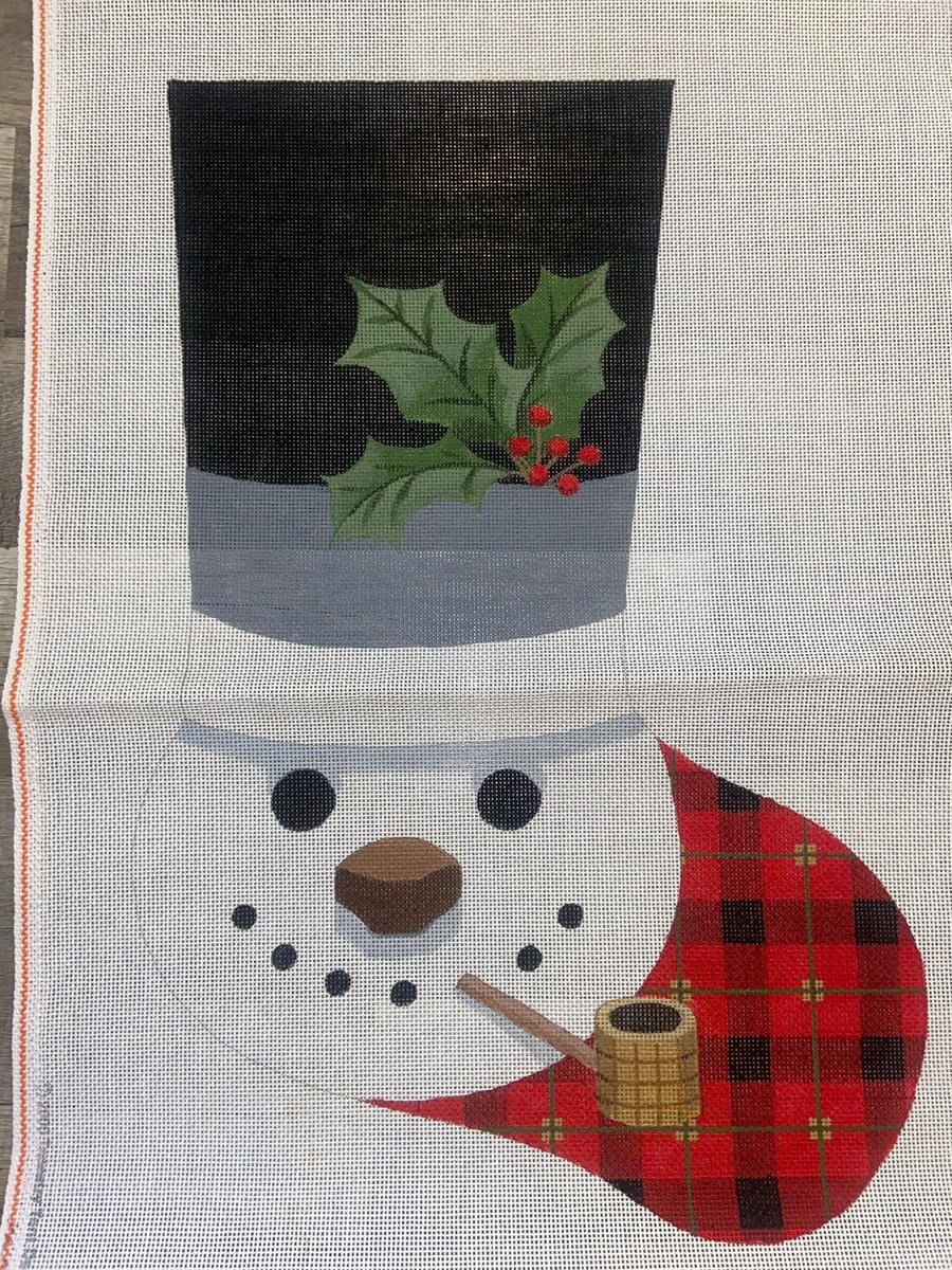 Christmas Stocking New Rare LIZ Handpainted Vintage Snowman with Top Hat Pipe Needlepoint Christmas Stocking Canvas Decor Signed Canvas
