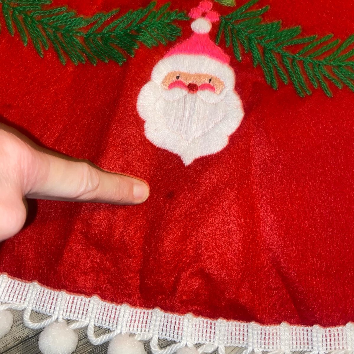 Handmade Vintage Tree Skirt, Finished Bucilla Crewel YULETIDE ORNAMENTS Tree Skirt, Table Cover #2316 Handmade Tree Santa Bells Angel