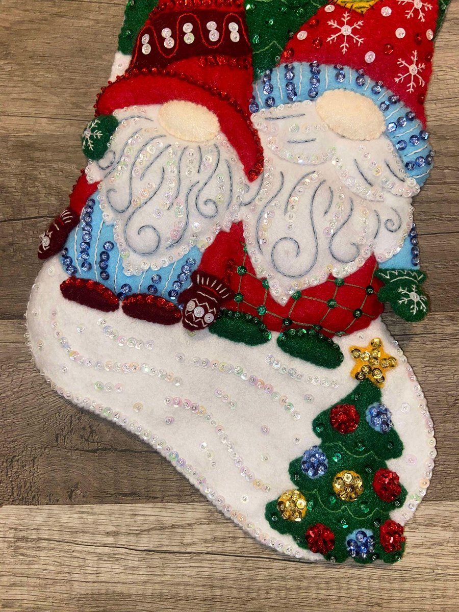 New Handmade Christmas Stocking BUCILLA Chillin' With My Gnomie Felt Christmas Stocking, Gnome Stocking, Embroidered Stockings