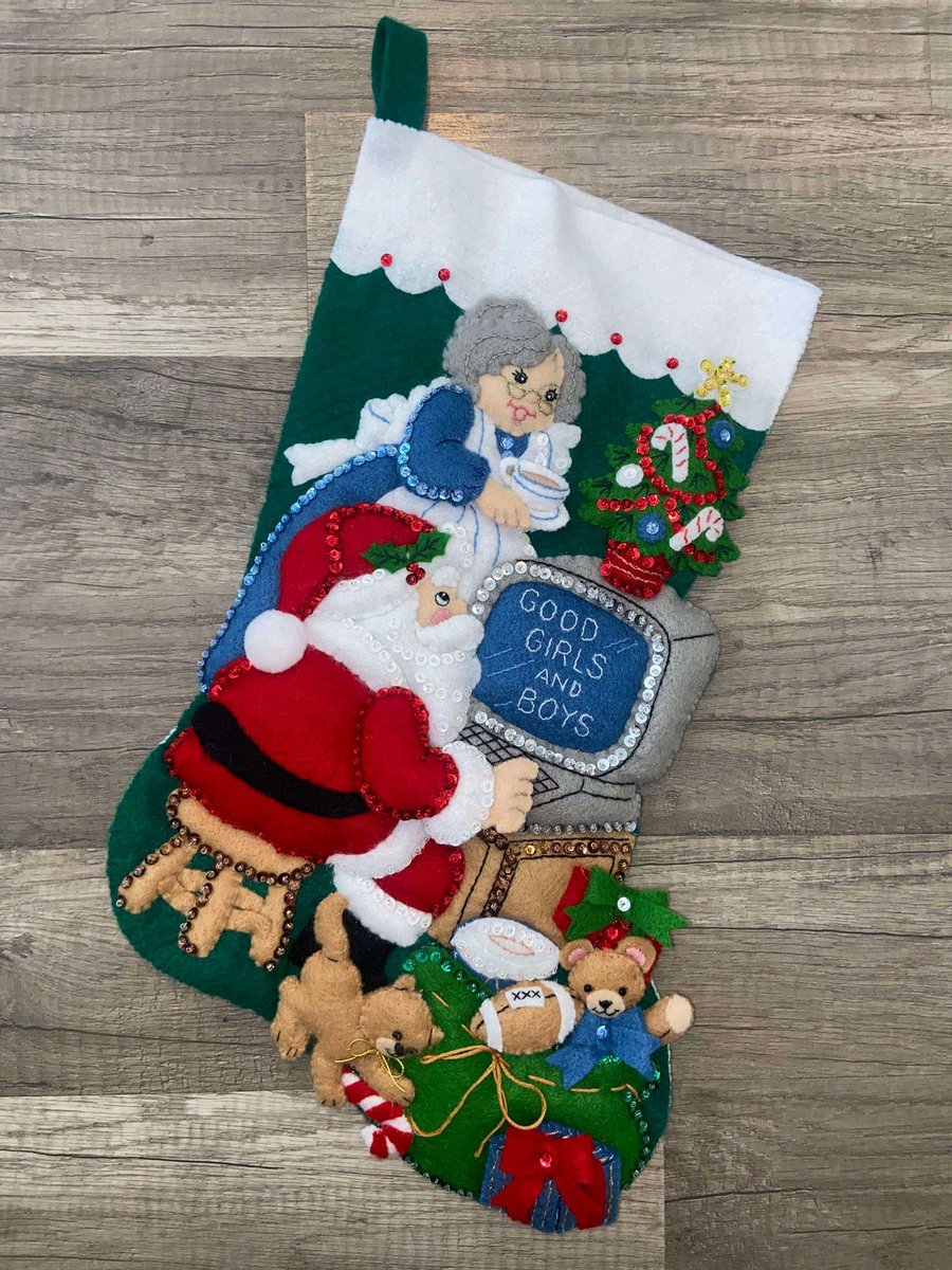 NEW! Handmade Christmas Stocking 1998 BUCILLA www.checklist.com, #83954 Felt Santa Stocking, Embroidered Stockings
