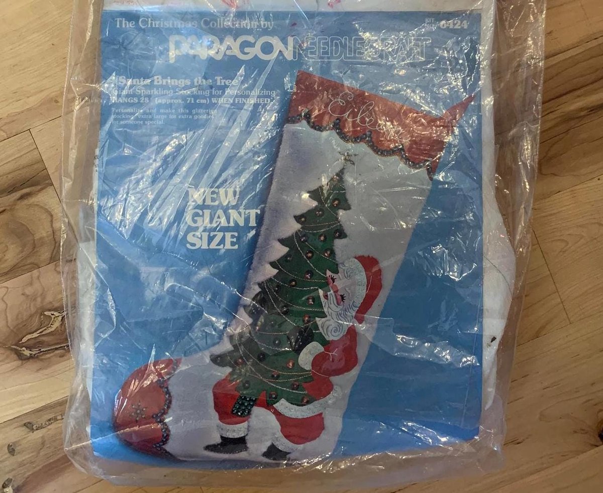 Custom Christmas Stocking, JUMBO Felt Handmade Paragon Santa Brings The Tree Finished Faux Fur Holiday Stocking Retro 1978 Santa Claus Decor