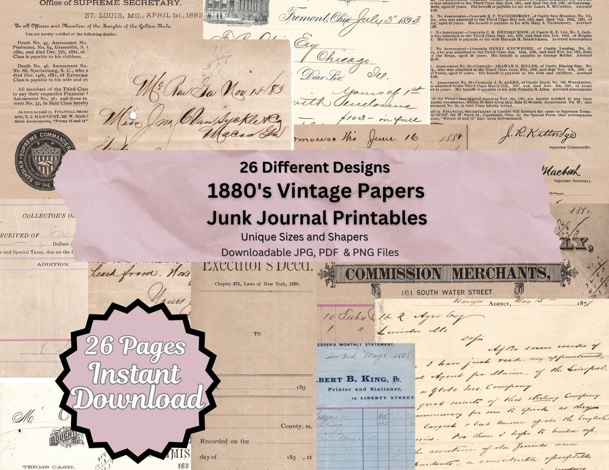 Vintage Printable Ephemera | Vintage Letters | Antique Papers | Cursive Handwriting | Calligraphy Digital Download | Junk Journal Papers |