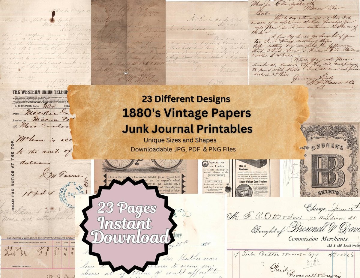 Vintage Printable Ephemera | Vintage Letters | Antique Papers | Vintage Cursive Handwriting | Digital Download | Junk Journal Papers |
