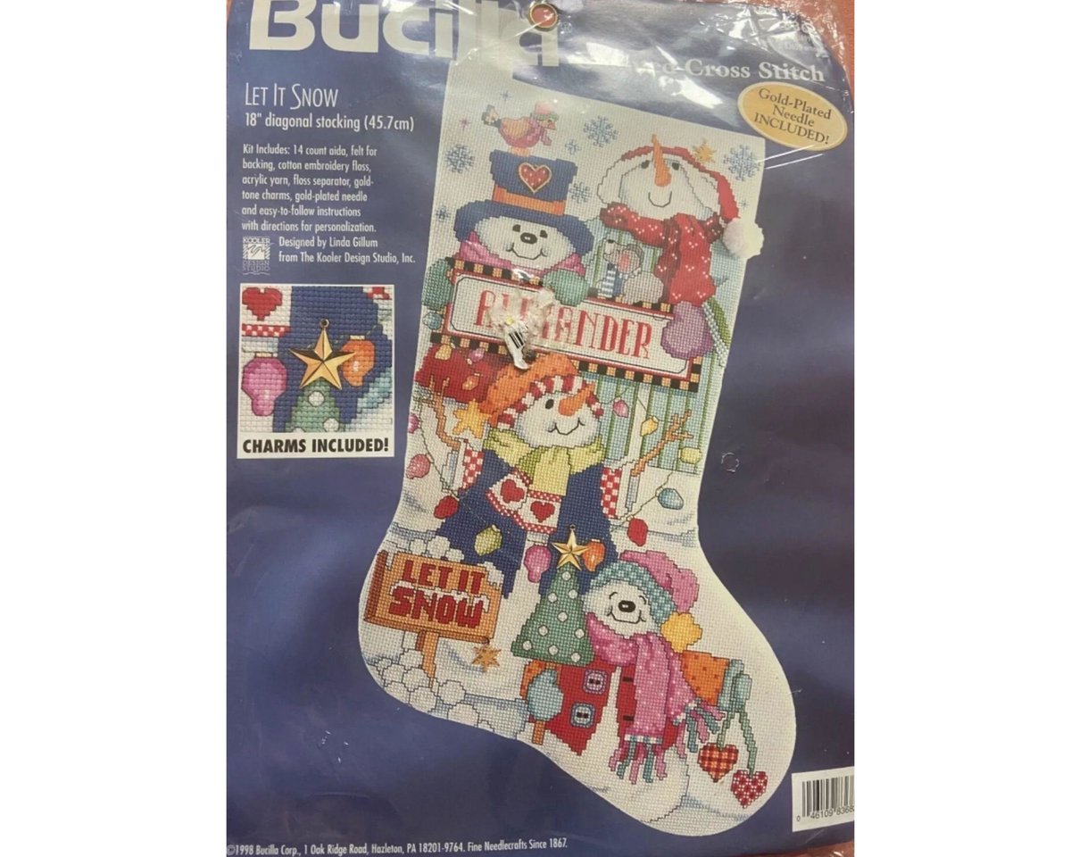 Christmas Stocking BUCILLA Counted Cross Stitch HANDMADE Needlepoint Finished Snowman Stocking Holiday Decor