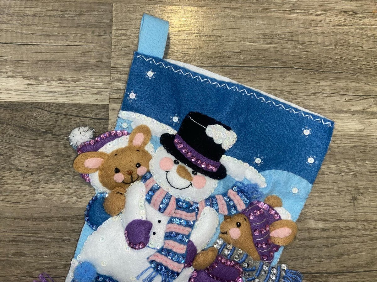 Bucilla Christmas Stocking New HANDMADE Holiday Stocking Snow Days Felt Stocking 84590 Penguins Snow Fun Holiday Decor