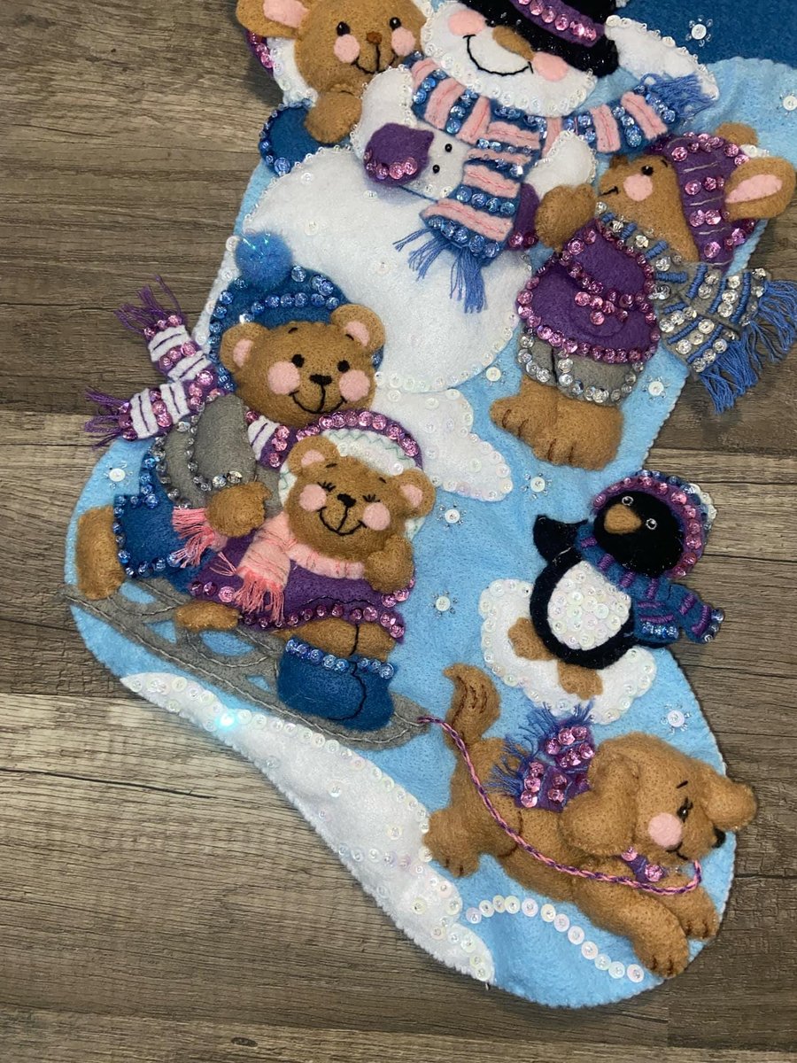 Bucilla Christmas Stocking New HANDMADE Holiday Stocking Snow Days Felt Stocking 84590 Penguins Snow Fun Holiday Decor