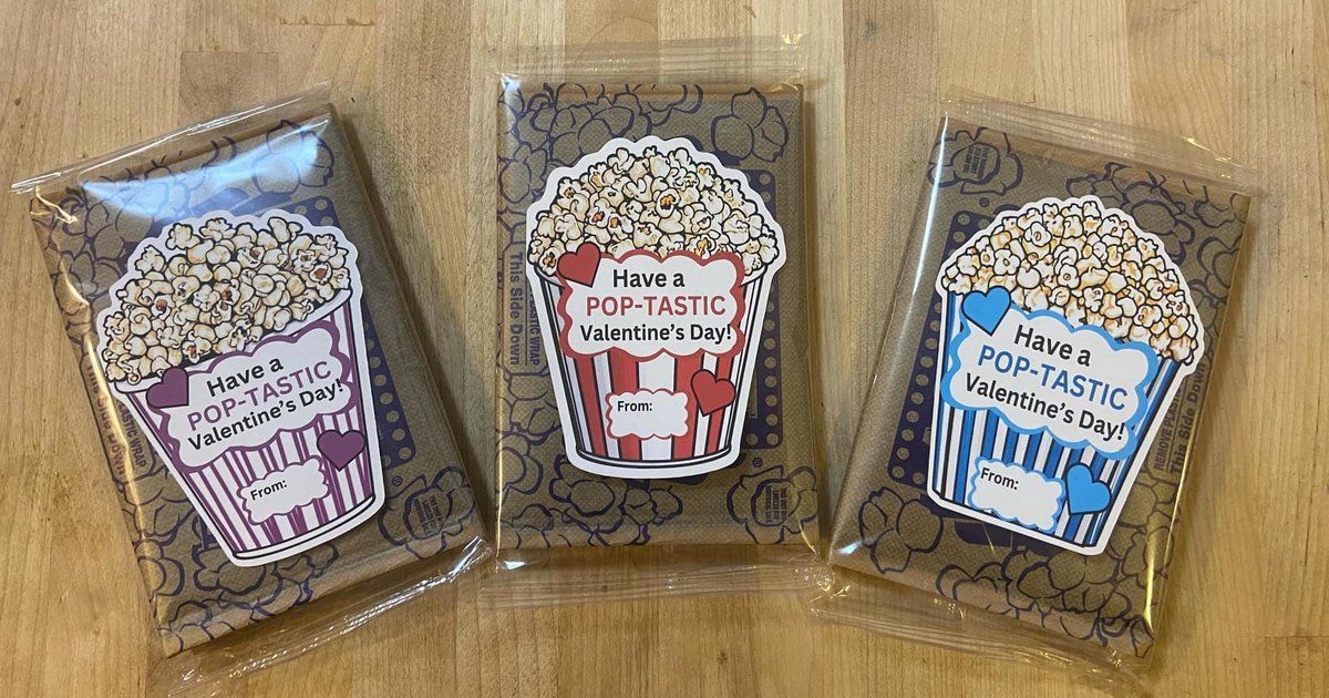 Kids Valentines Day Popcorn Stickers | Custom Popcorn Valentine Labels | SET of 6+ | Gifts for Kids | Red Blue Purple