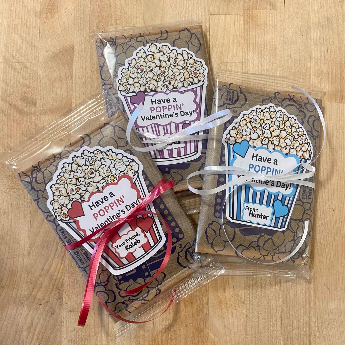Kids Valentines Stickers | Personalized W/ Name | Popcorn Valentine Labels | SET of 6+ | Gifts for Kids | Popcorn Bag Stickers